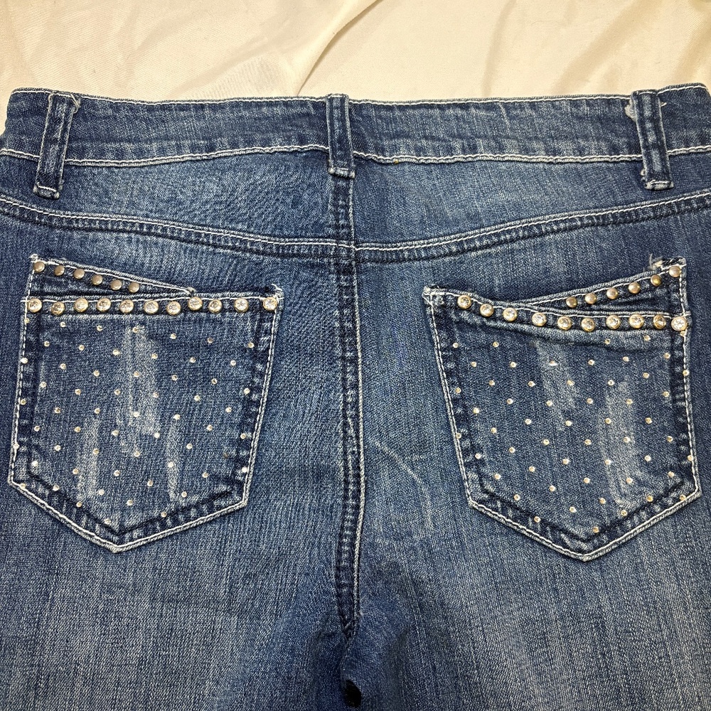 Cache Vintage Y2K/2000 Women Embellished Rhinestone Distressed Bootcut Jeans 4